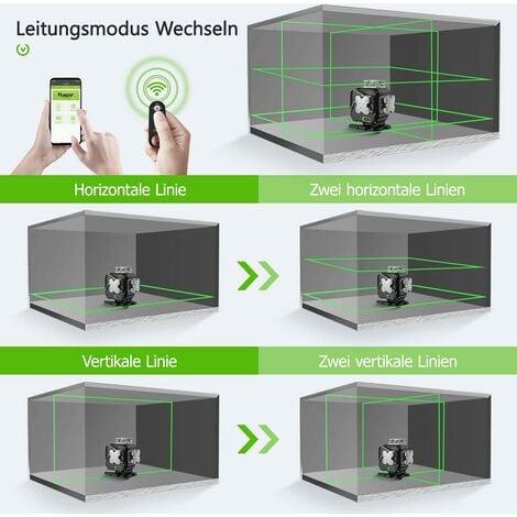 Huepar Niveau Laser Auto-Nivelant Écran LCD, Bluetooth Faisceau Vert Ligne Croisée Outil Pour Carrelage, Horizontale/Verticale à 360°,Télécommande & Étui de Transport (S04CG-5RG)