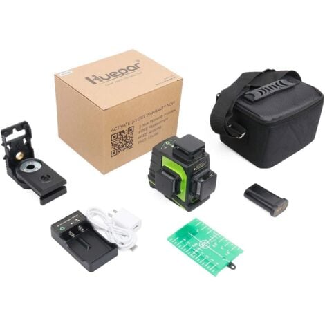 Huepar Niveau Laser Vert à 3x360, Laser Level Auto-nivellement Commutable à 360 degrés 12 Laser Lignes 3D avec Mode Impulsion, Port de Charge USB, Batterie Li-ion et Support Magnétique inclus - GF360G