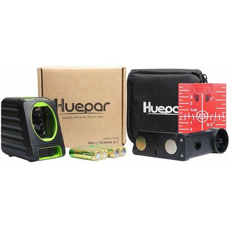 Huepar BOX-1R Niveau Laser Croix Rouge, Ligne Laser Auto-nivellement avec Mode Pulsé Extérieur, Commutable Laser Ligne H130°/ V150°Angle de couverture, Distance de Travail 25m, Base Magnétique Incluse