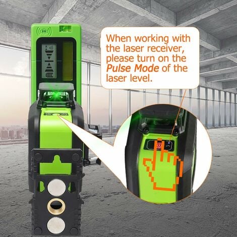 Huepar LR-5RG Détecteur Laser Pour Laser à Impulsions, Numérique Récepteur de Laser Vert et Rouge, Utiliser avec Lasers à Ligne Distance Jusqu'à 50-60m, avec Écrans LCD Rétroéclairés des Deux Côtés