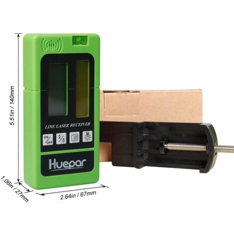 Huepar LR-5RG Détecteur Laser Pour Laser à Impulsions, Numérique Récepteur de Laser Vert et Rouge, Utiliser avec Lasers à Ligne Distance Jusqu'à 50-60m, avec Écrans LCD Rétroéclairés des Deux Côtés