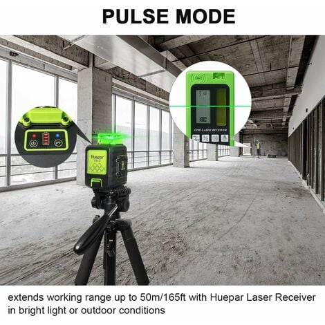 Huepar Niveau Laser Vert à 2 x 360 avec Batterie Li-ion Rechargeable, Laser Level Auto-nivellement, Batterie Li-ion avec Port de Charge de Type-C et Étui de Transport à Coque Rigide Inclus - B02CG