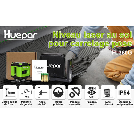 Huepar 901CG 1 x 360 Niveau Laser Croix Vert, Ligne Laser Auto-nivellement  Commutable Ligne Horizontale