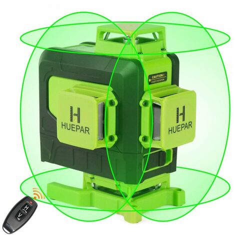 Huepar 16 lignes 4D ligne croisée de niveau Laser ligne de faisceau vert avec batterie Li-ion pour carreaux de sol multifonction et télécommande 904DG