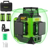 Huepar LS03CG - Niveau laser 3x360° avec 2 batteries Li-ion Ligne transversale verte 3D extérieure auto-nivelante pour la construction