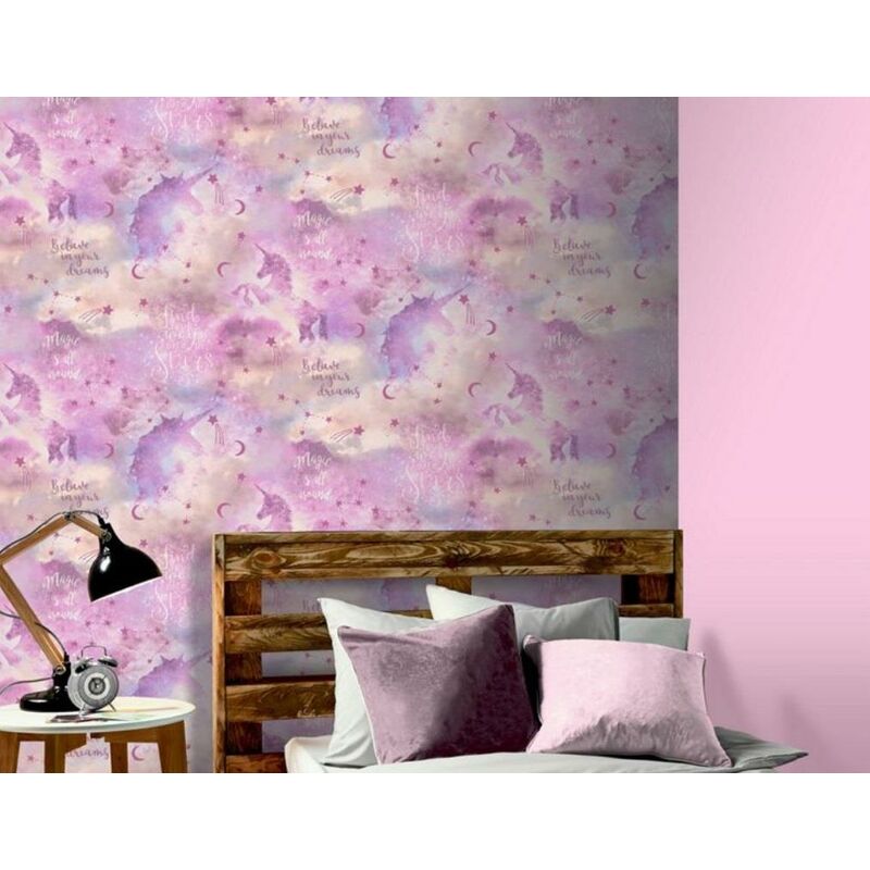 Sparkle Unicorns Iridescent Metallic wallpaper in pink & rose gold