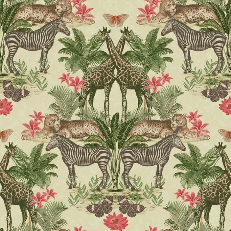 Animal Kingdom Jungle Themed Wallpaper Cream Matt Finish Feature Wall