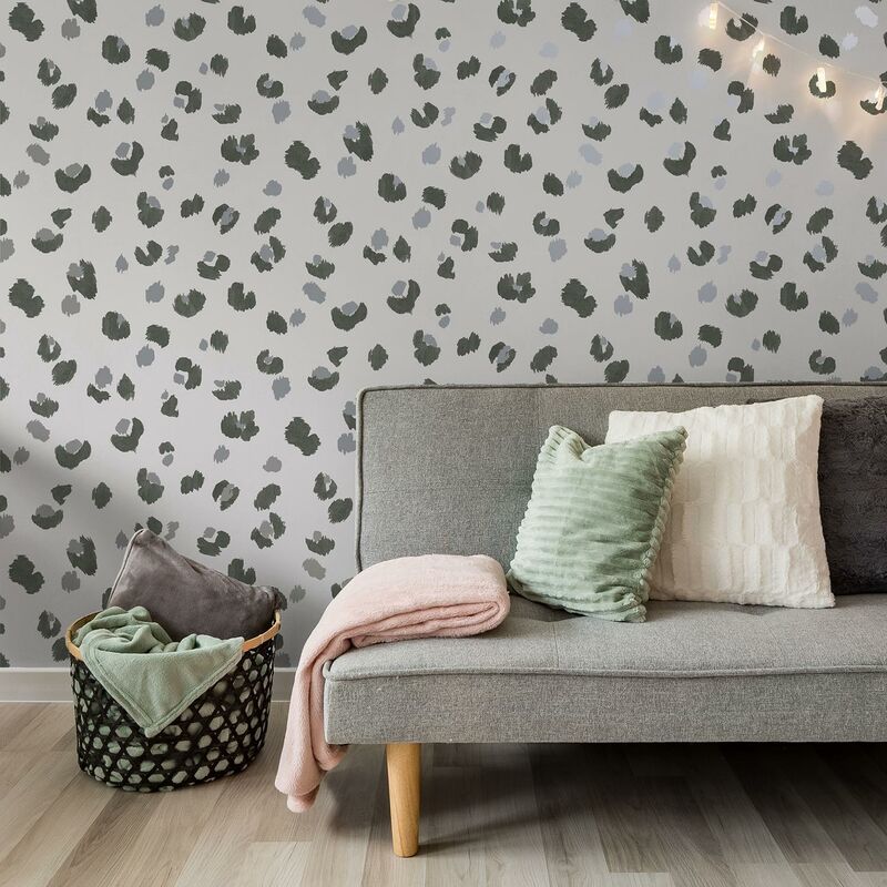 Exclusive Leopard Print Wallpaper Holden Animal Spots Grey Metallic Black  White