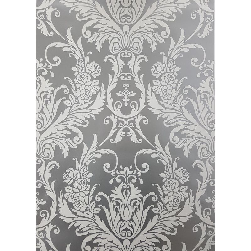 Silver White Damask Wallpaper Metallic Shimmer Vintage Suede Flock Effect  Debona