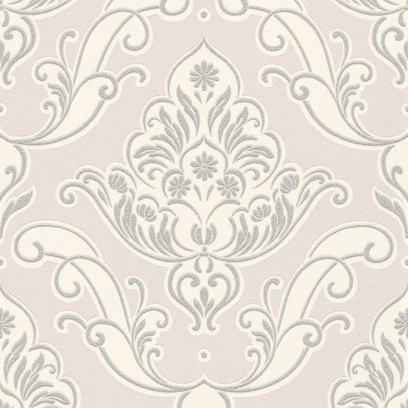 Pink Silver Damask Wallpaper Ornamental Glitter Sparkle Floral Rasch Gatsby