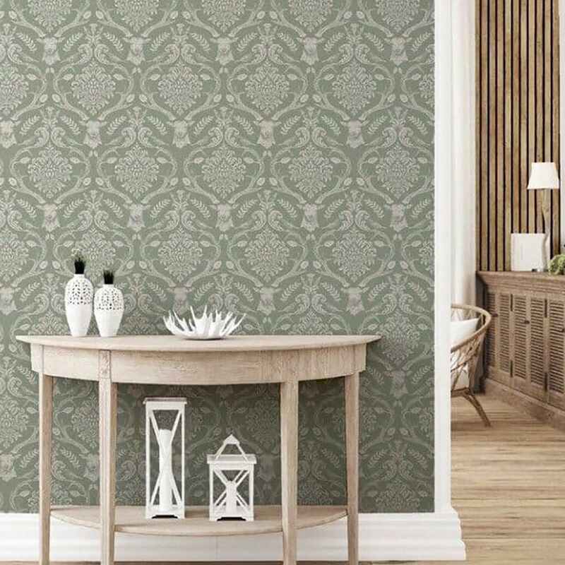 DAMASK SAGE GREEN WALLPAPER CAMILLE PASTE THE WALL ARCHIVE COLLECTION - View #5