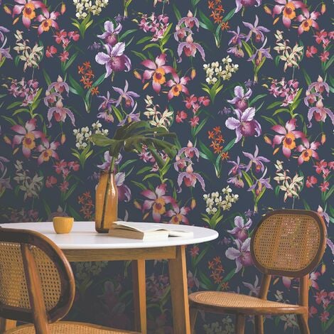 Navy deals floral wallpaper