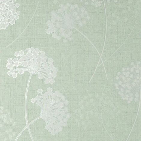Fine Decor Grace Allium Green Silver Wallpaper Floral Metallic Textured Vinyl (1/4)