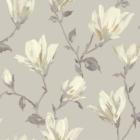 Arthouse Lily Floral Grey White Wallpaper Flowers Pastel Classic Feature Wall (1/4)