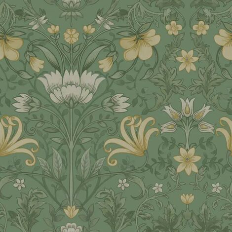 Holden Decor Vintage Floral Green Flowers Naturistic Botanical Feature Wall (1/4)