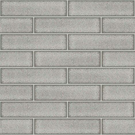 Holden Decor Celadon Gloss Tile Grey Wallpaper Tiling Effect Textured Vinyl (1/4)