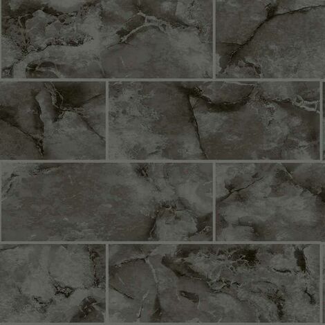 Holden Decor Odeon Marble Tile Charcoal Wallpaper Modern Contemporary Textured (1/4)