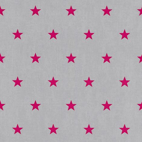 Kids Girls All Over Star Design Grey Pink Wallpaper Children's Bedroom Teens