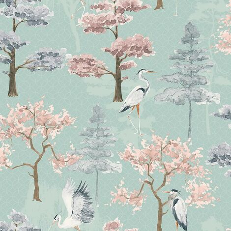 Removable Wallpaper Chinoiserie Vintage Heron Wallpaper Peel and stick or  Traditional wallpaper - Scandi Home chinoiserie floral