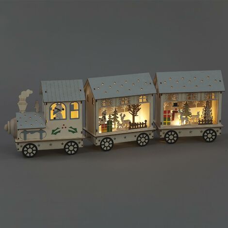 Wooden Light Up Christmas Train With 3 Carriages And Xmas Theme LED Table Decor (1/4)
