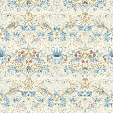 William Morris Design Strawberry Thief Wallpaper Linen Plum Paste The Wall (1/4)