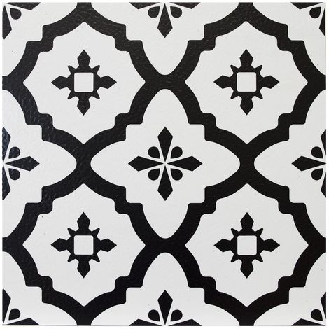 FloorPops Comet Pack of 10 Peel & Stick Vinyl Floor Tiles Black White Pattern