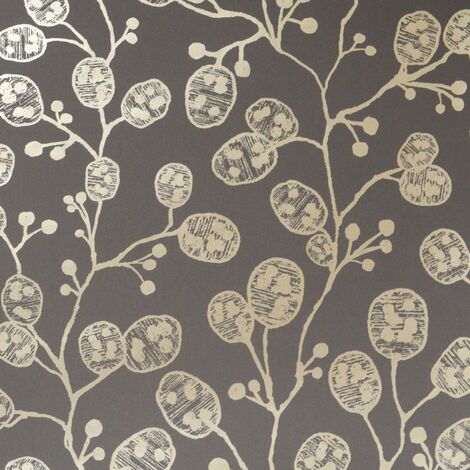 Clarke and Clarke Honesty Charcoal Gold Wallpaper Floral Metallic Paste The Wall (1/4)