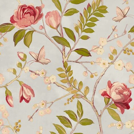 Grandeco Lola Red Wallpaper Floral Flowers Plants Modern Contemporary Trendy