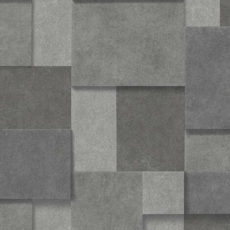 Fine Decor Vymura Metallic Tile Bricks Charcoal Wallpaper Modern Contemporary (1/4)