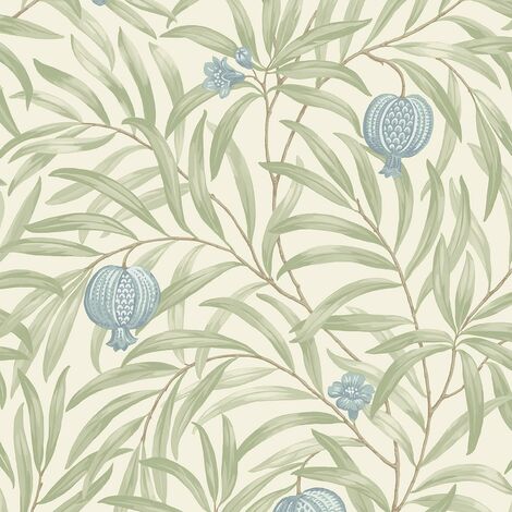 Belgravia Pomegranate Blue Green Wallpaper Leaf Botanical Modern Feature Wall (1/4)