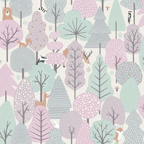 Muriva Children's Wild Wood Pink Wallpaper Naturistic Birds Paste The Wall (1/4)
