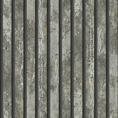 Fine Decor Carbon Oxidize Grey Wallpaper Wood Panel Rustic Metallic Feature Wall (1/4)