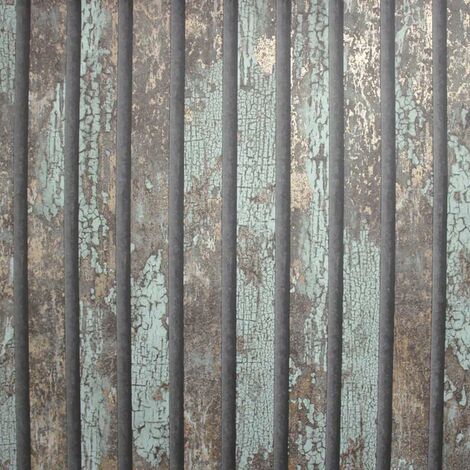 Fine Decor Carbon Oxidize Teal Wallpaper Wood Panel Rustic Metallic Feature Wall (1/4)