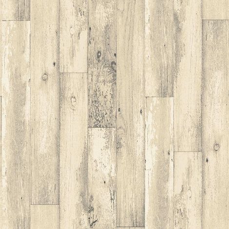 3D Wood Panel Plank Effect Wallpaper Rustic Distressed Cream Paste Wall Galerie