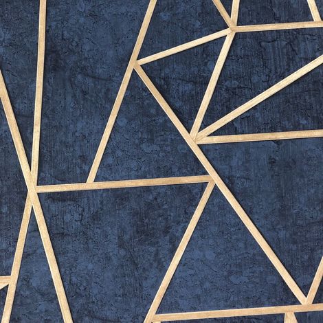 Cubic Shimmer Metallic wallpaper in navy blue & gold | I Love Wallpaper