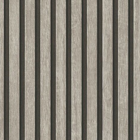 AS Creation Wood Slats Grey Black Wallpaper Modern Textured Paste The Wall Vinyl