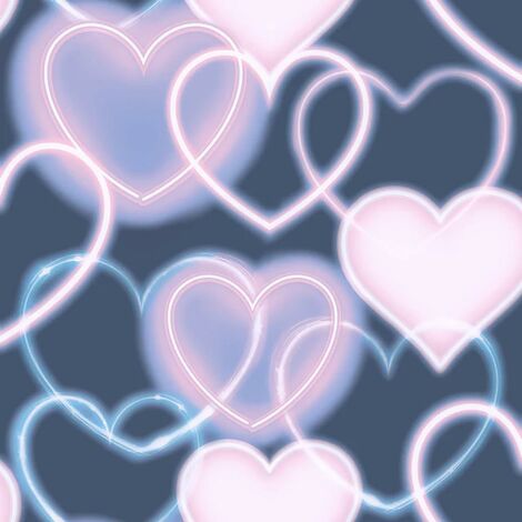 Arthouse Neon Heart Navy Pink Wallpaper Feature Wall Trendy Children's Room (1/4)