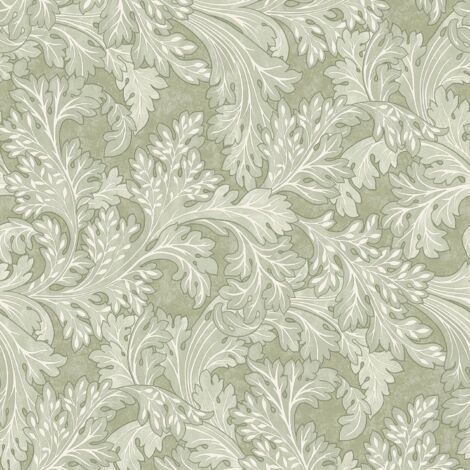 Holden Decor Botanical Scroll Sage Wallpaper Floral Leaves Classic Feature Wall