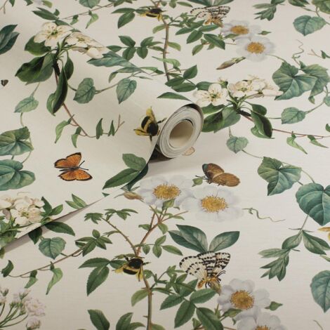 Arthouse Bumblebee Trail Cream Wallpaper Naturistic Flowers Feature Wall (1/4)