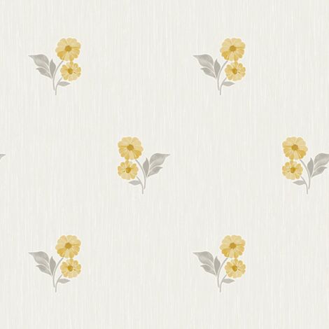 Grandeco Clematis Sprig Yellow Wallpaper Floral  Textured Vinyl Feature Wall (1/4)