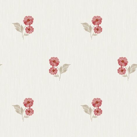 Grandeco Clematis Sprig Red Wallpaper Floral Classic Textured Vinyl Feature Wall (1/4)
