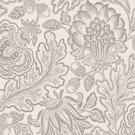 Belgravia Fernhurst Trail Silver White Wallpaper Floral Metallic Feature Wall