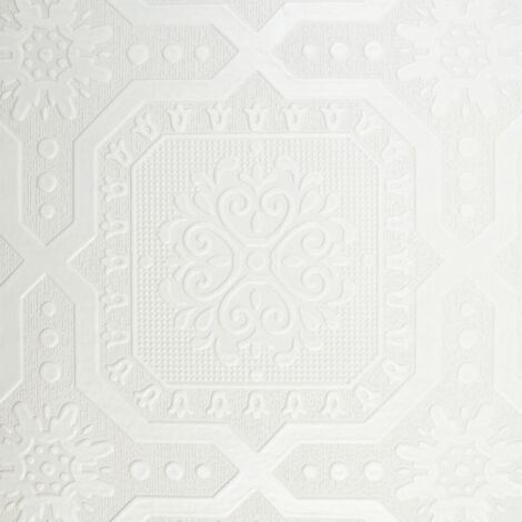 Belgravia Chatsworth White Wallpaper Textured Paintable Blown Vinyl Feature Wall