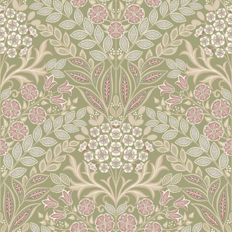 Grandeco Arts Floral Sage Green Wallpaper Flowers Leaves Textured Paste The Wall