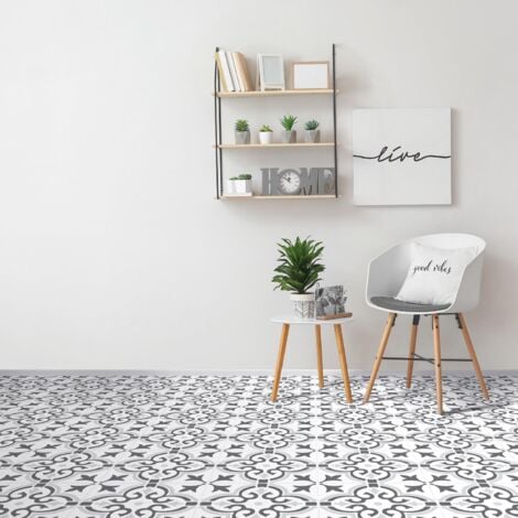 Stencil Motif Grey Floor Tiles Self Adhesive Vinyl Flooring Kitchen Bathroom 1m²