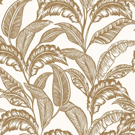 Rasch Mozambique Tropical Leaf Metallic Gold Wallpaper Botanical Paste The Wall (1/4)