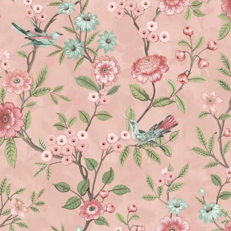 Fine Decor Eleanor Floral Birds Pink Wallpaper Flowers Botanical Feature Wall (1/4)