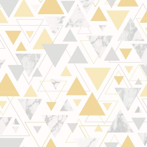 Triangle Geometric Metallic Wallpaper Yellow Grey Silver Marble Pastel Debona