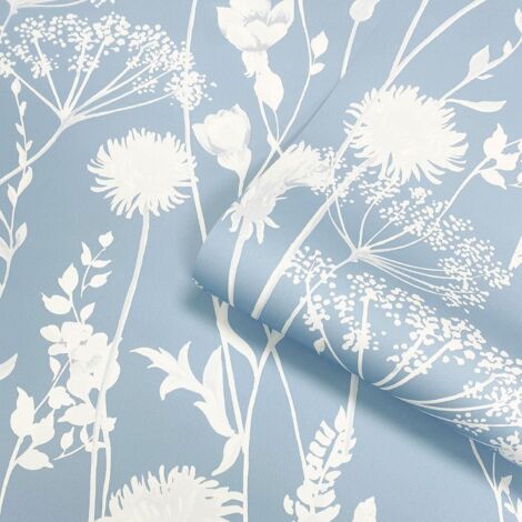 Catherine Lansfield Meadowsweet Floral Blue Wallpaper Wall Paper Rolls (1/6)
