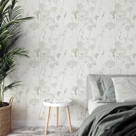 Catherine Lansfield Meadowsweet Floral SageWallpaper Wall Paper Rolls (1/5)